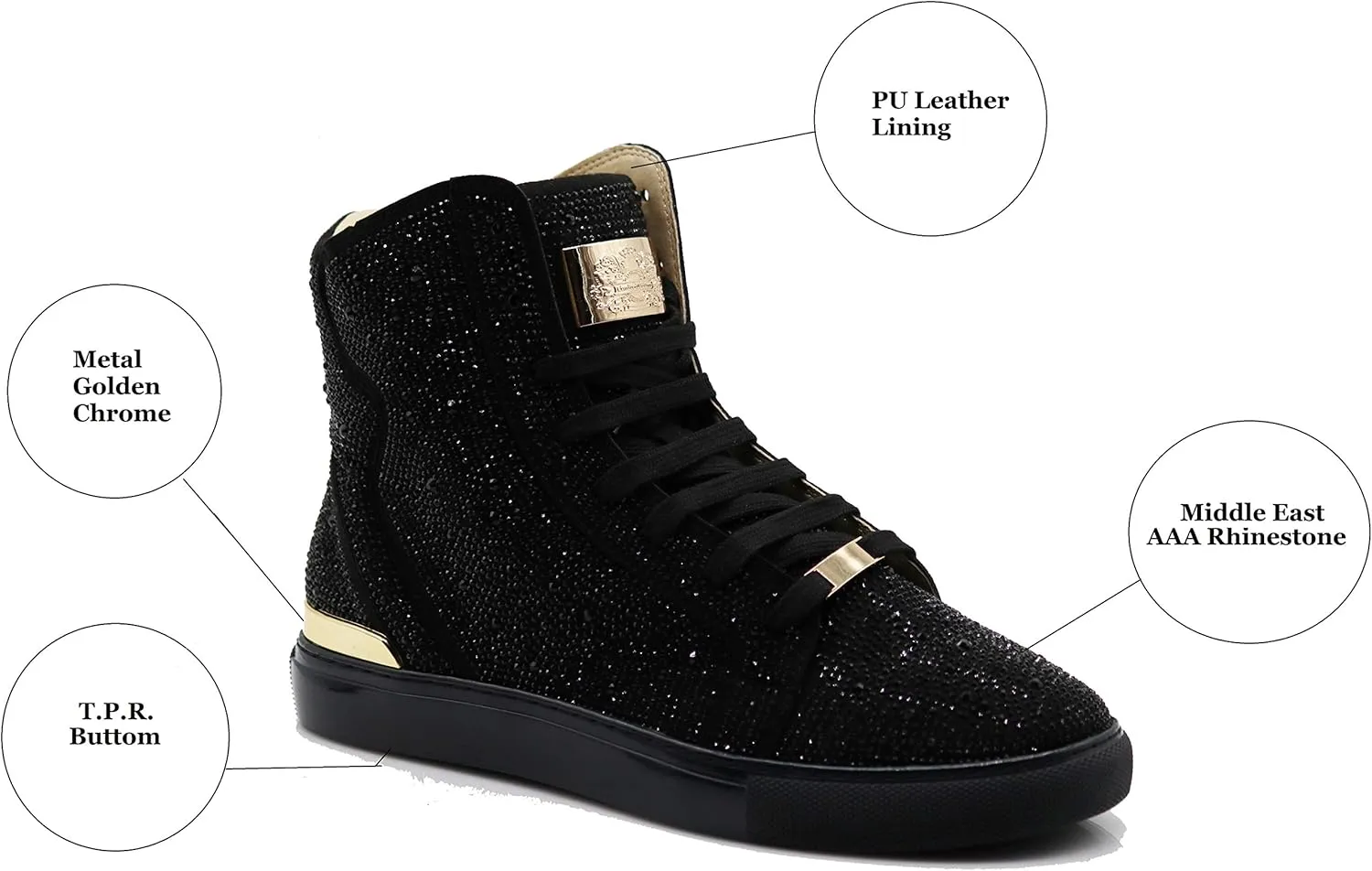 Enzo Romeo Men's High Top Crystal Shimmer Rhinestone Blink Flat Spike Fashion Sneakers Shoes BUL2