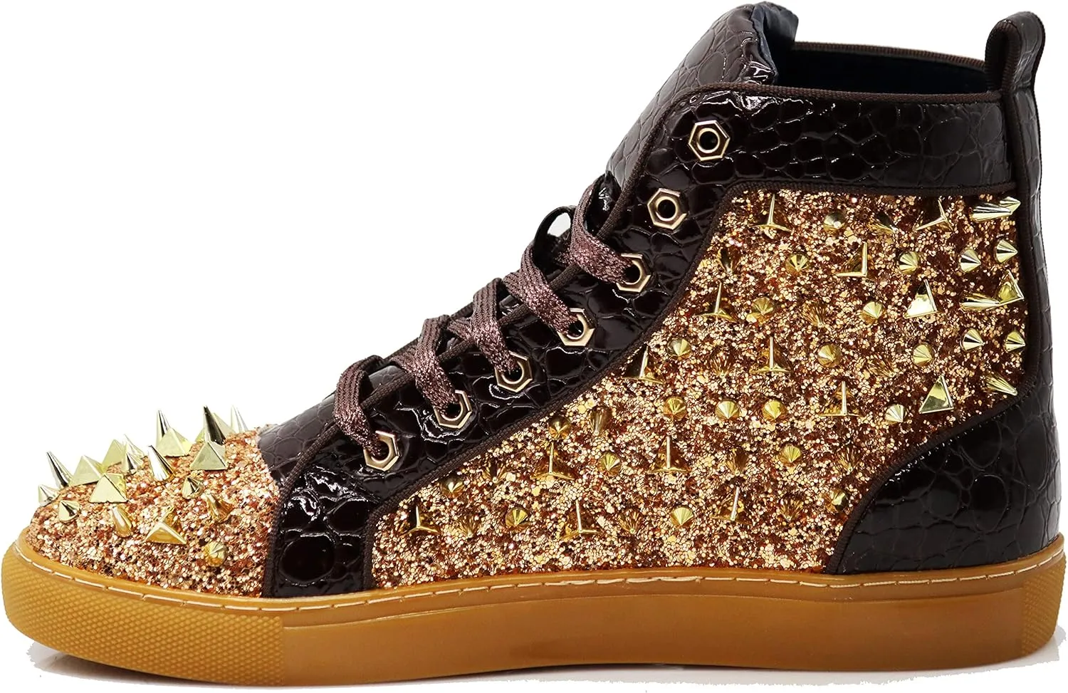 Enzo Romeo Men's High Top Crystal Shimmer Rhinestone Blink Flat Spike Fashion Sneakers Shoes BUL2