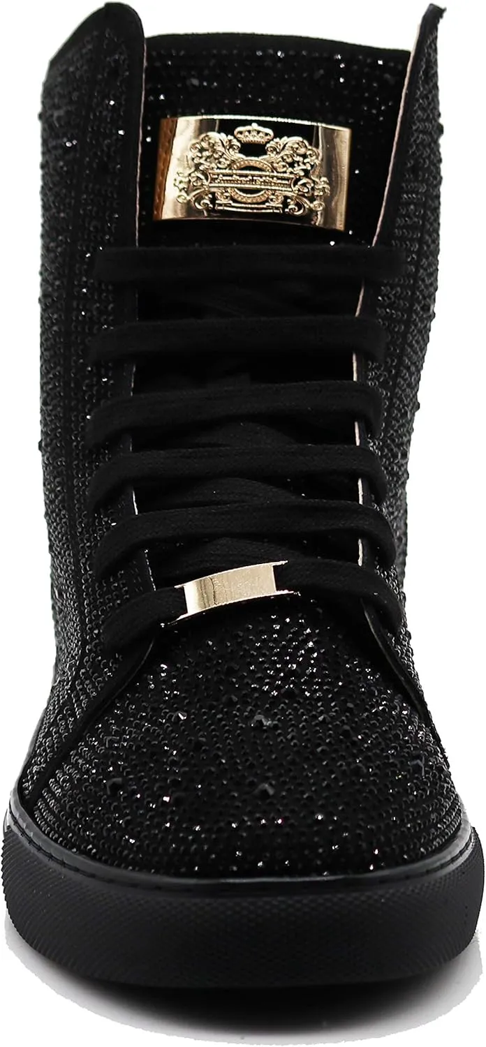 Enzo Romeo Men's High Top Crystal Shimmer Rhinestone Blink Flat Spike Fashion Sneakers Shoes BUL2