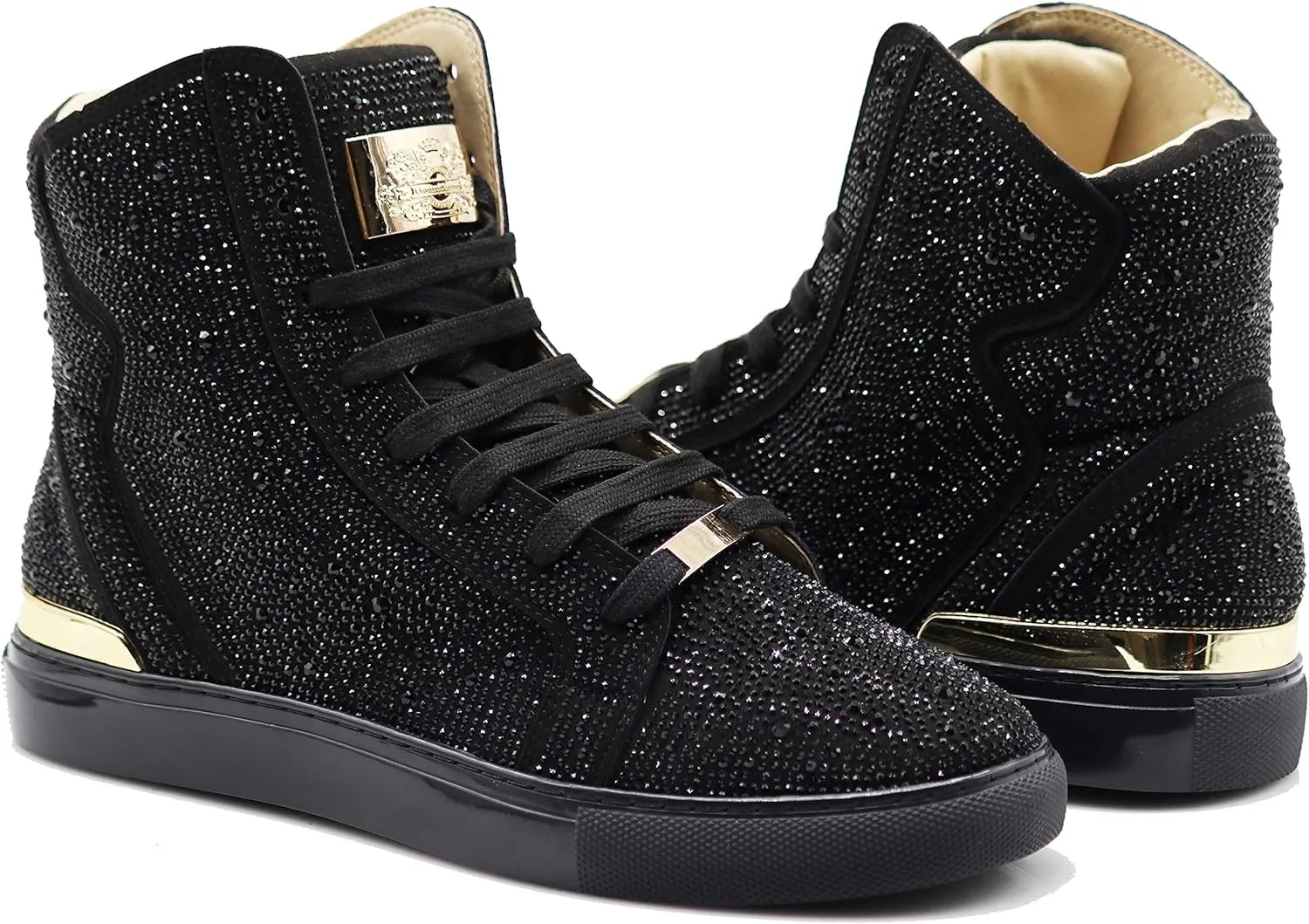 Enzo Romeo Men's High Top Crystal Shimmer Rhinestone Blink Flat Spike Fashion Sneakers Shoes BUL2