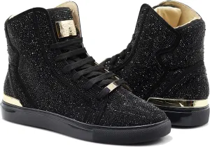 Enzo Romeo Men's High Top Crystal Shimmer Rhinestone Blink Flat Spike Fashion Sneakers Shoes BUL2