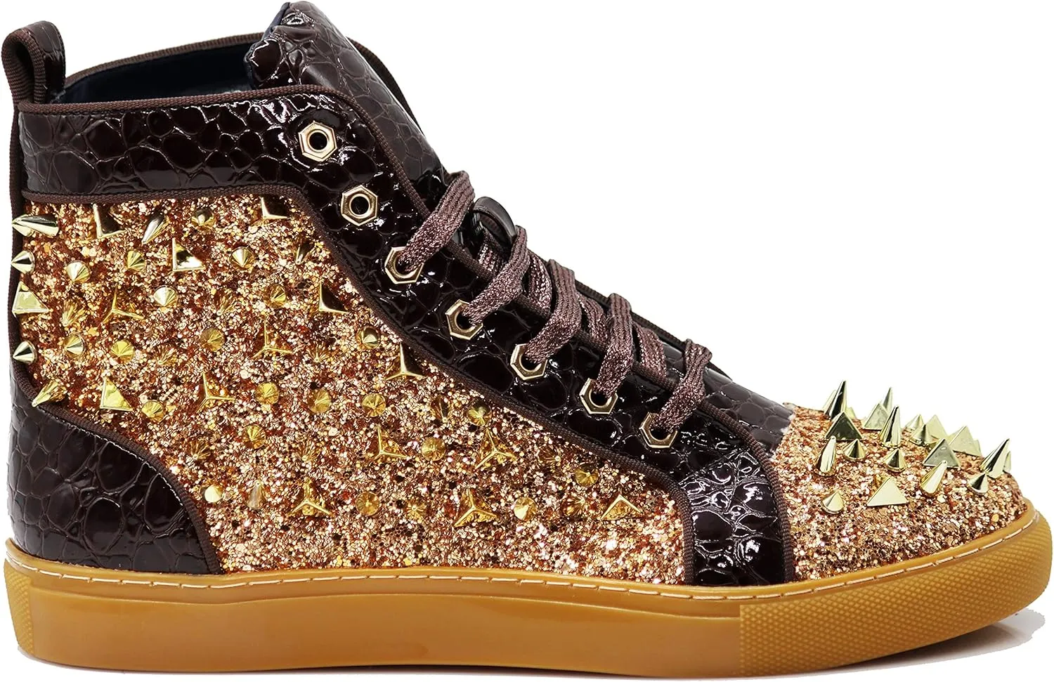 Enzo Romeo Men's High Top Crystal Shimmer Rhinestone Blink Flat Spike Fashion Sneakers Shoes BUL2