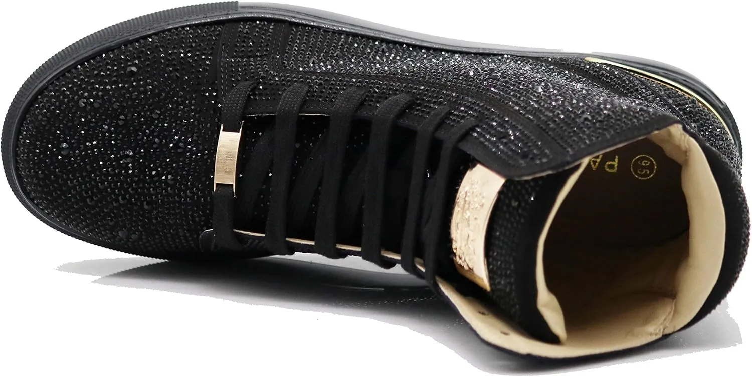 Enzo Romeo Men's High Top Crystal Shimmer Rhinestone Blink Flat Spike Fashion Sneakers Shoes BUL2