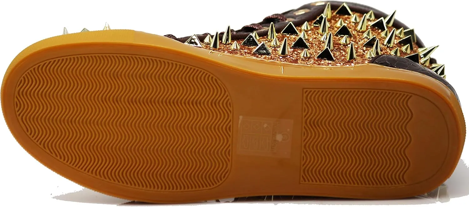 Enzo Romeo Men's High Top Crystal Shimmer Rhinestone Blink Flat Spike Fashion Sneakers Shoes BUL2