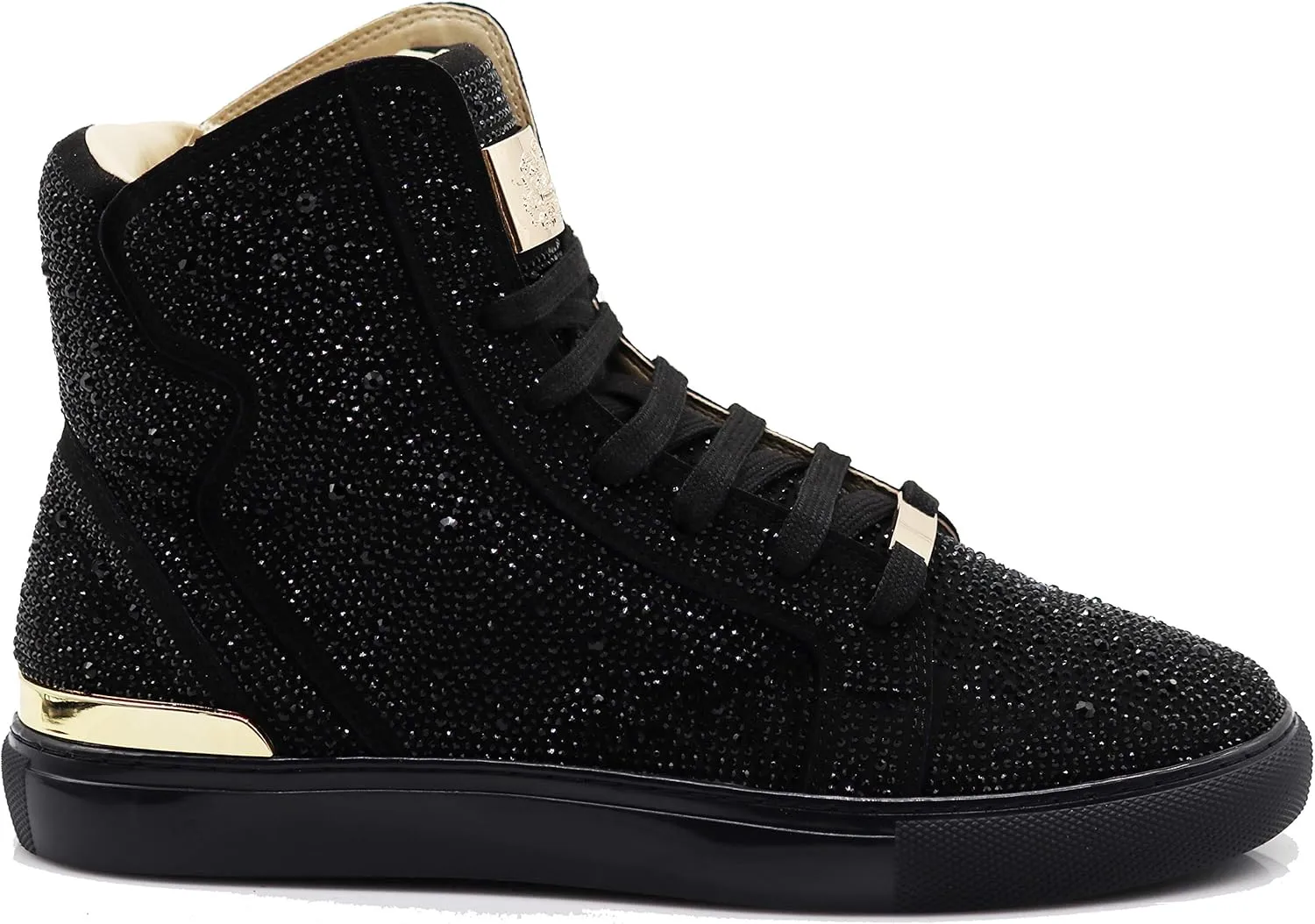 Enzo Romeo Men's High Top Crystal Shimmer Rhinestone Blink Flat Spike Fashion Sneakers Shoes BUL2