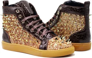 Enzo Romeo Men's High Top Crystal Shimmer Rhinestone Blink Flat Spike Fashion Sneakers Shoes BUL2
