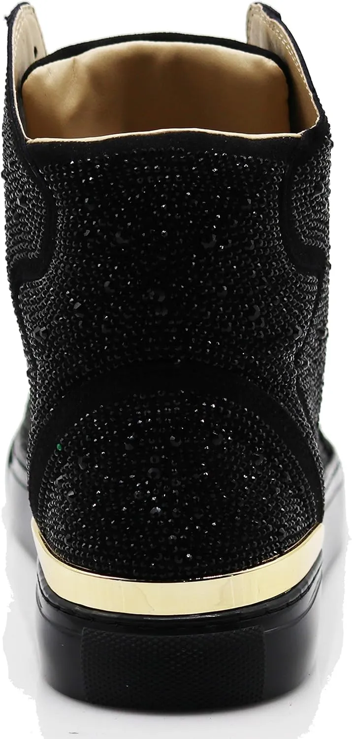 Enzo Romeo Men's High Top Crystal Shimmer Rhinestone Blink Flat Spike Fashion Sneakers Shoes BUL2