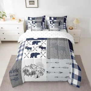 Erosebridal Moose Comforter for Boys, Bear Deer Bed in A Bag Queen 7 Pieces Bedding - 1 Rustic Farmhouse Comforter, 1 Arrows Adventure Fitted Sheet, 1 Flat Sheet, 2 Pillow Cases,2 Throw Pillow Covers