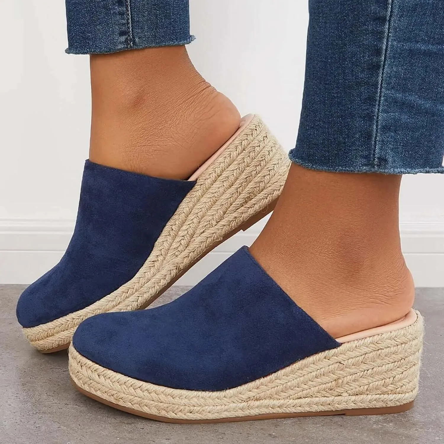 Espadrilles Mule Wedges Platform Slip on Backless Sandals, Closed Toe Wedge Sandals for Women Clogs Mules Sandals