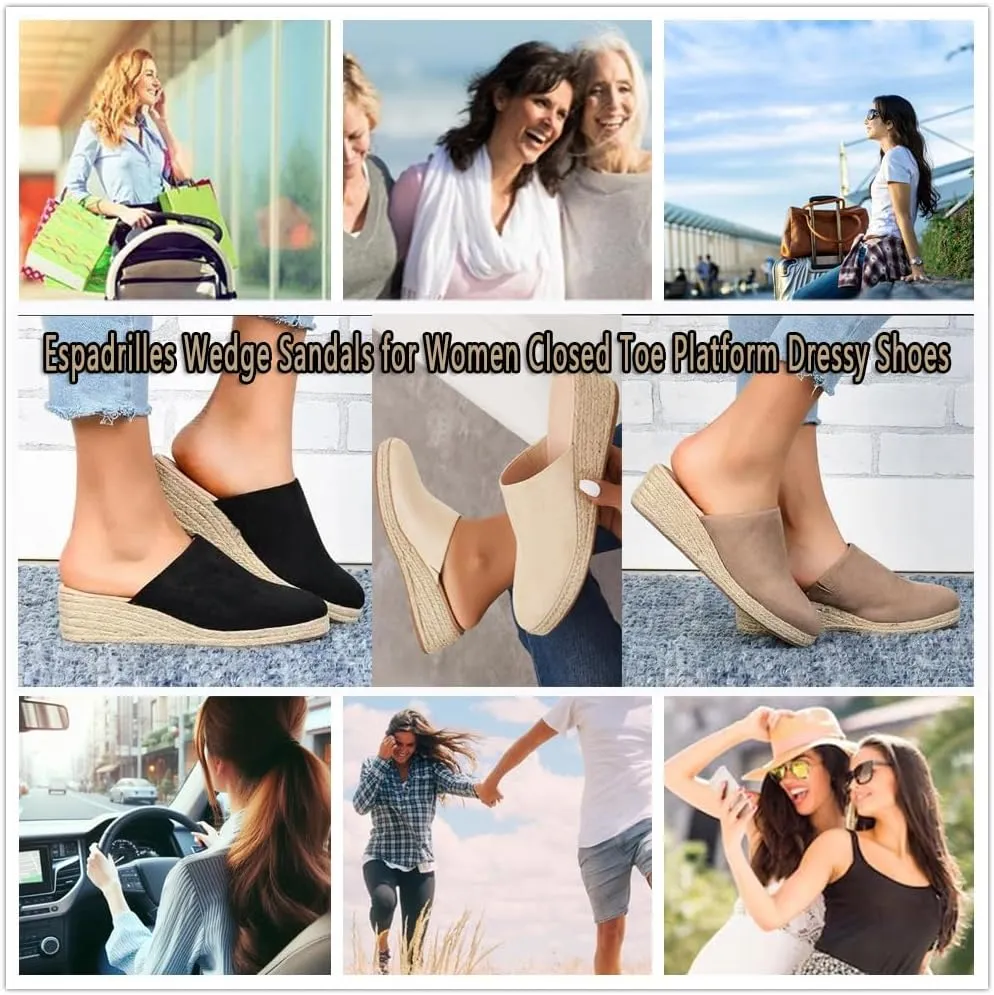Espadrilles Mule Wedges Platform Slip on Backless Sandals, Closed Toe Wedge Sandals for Women Clogs Mules Sandals