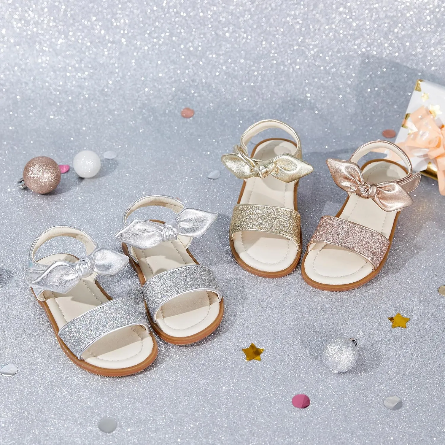 ESTINE Toddler/Little Kid Girls Bow Open Toe Flat Evening Dress Sandals