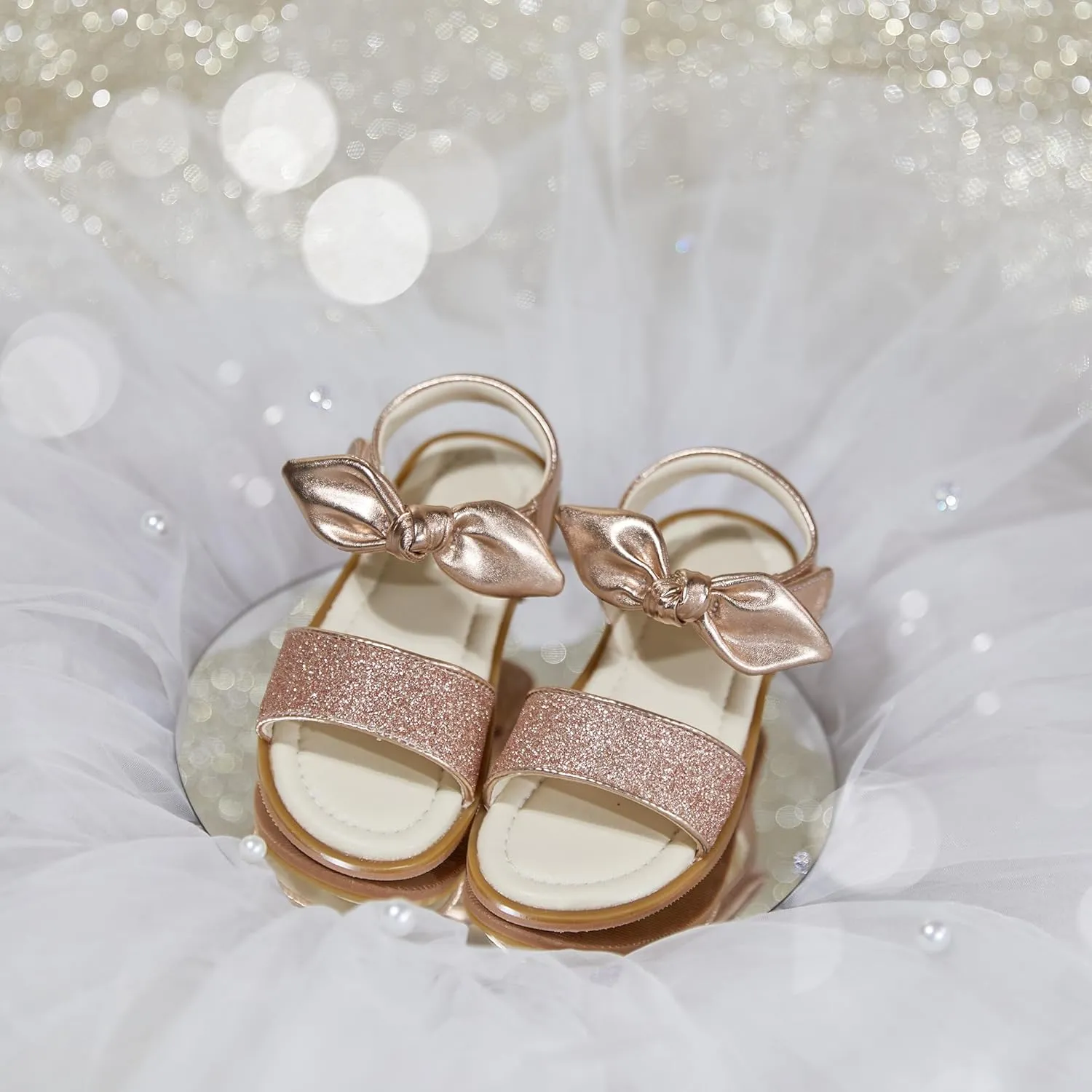 ESTINE Toddler/Little Kid Girls Bow Open Toe Flat Evening Dress Sandals