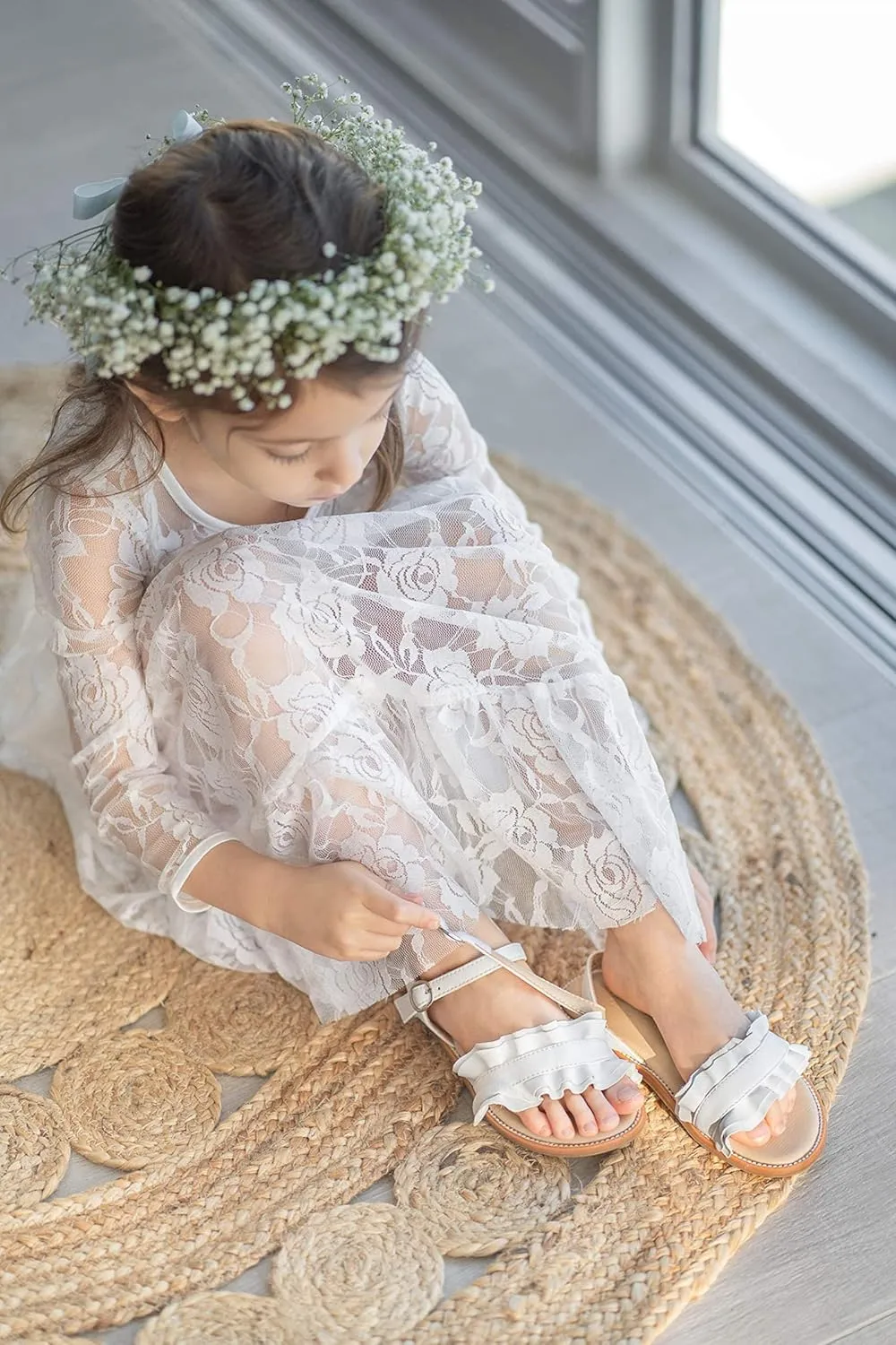 ESTINE Toddler/Little Kid Girls Bow Open Toe Flat Evening Dress Sandals