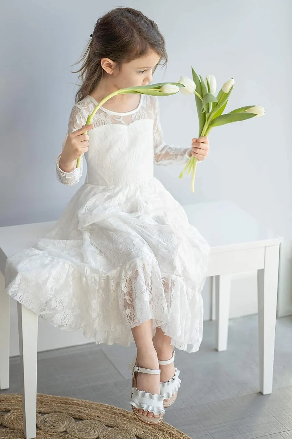 ESTINE Toddler/Little Kid Girls Bow Open Toe Flat Evening Dress Sandals