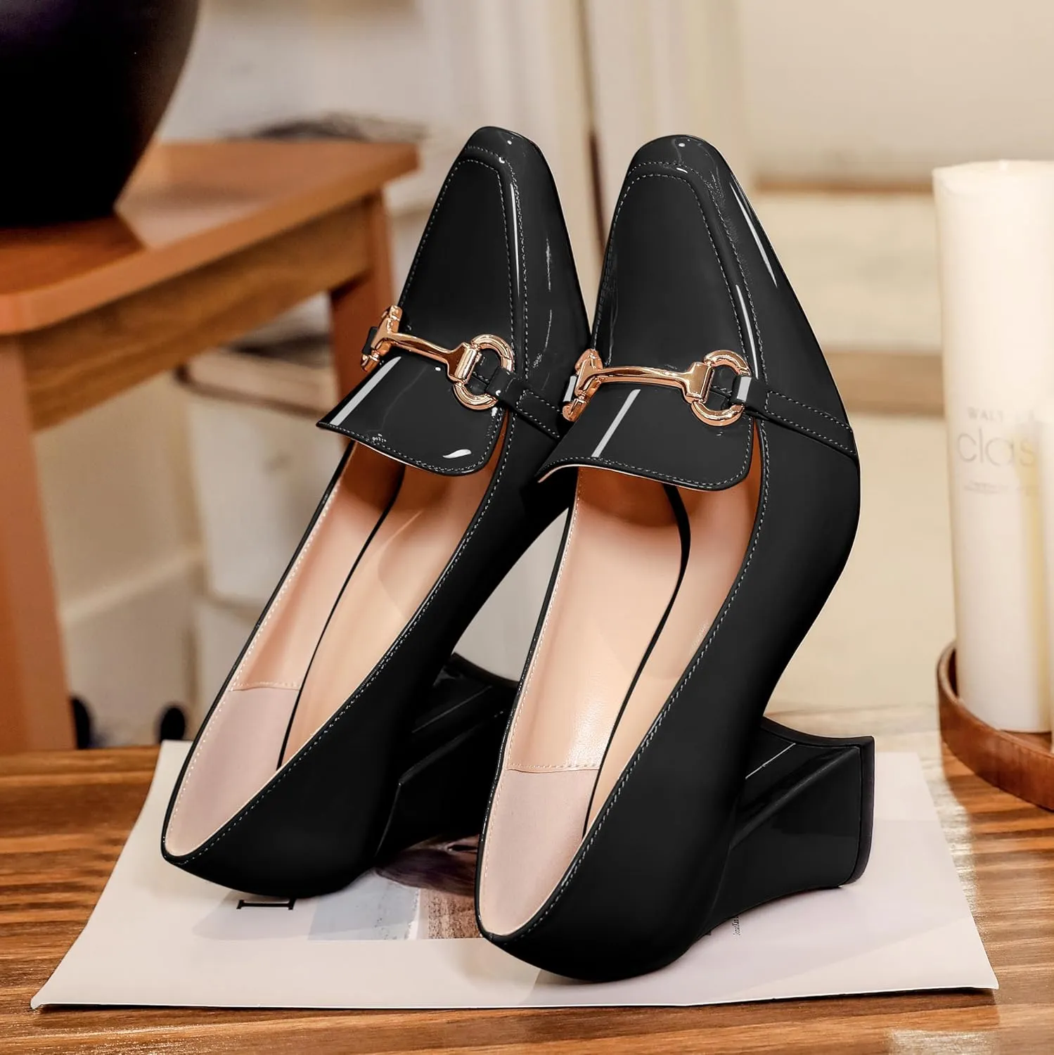 Esvowido Chunky Heels for Women Slip on Pumps Closed Toe Loafer Comfortable Shoes for Business