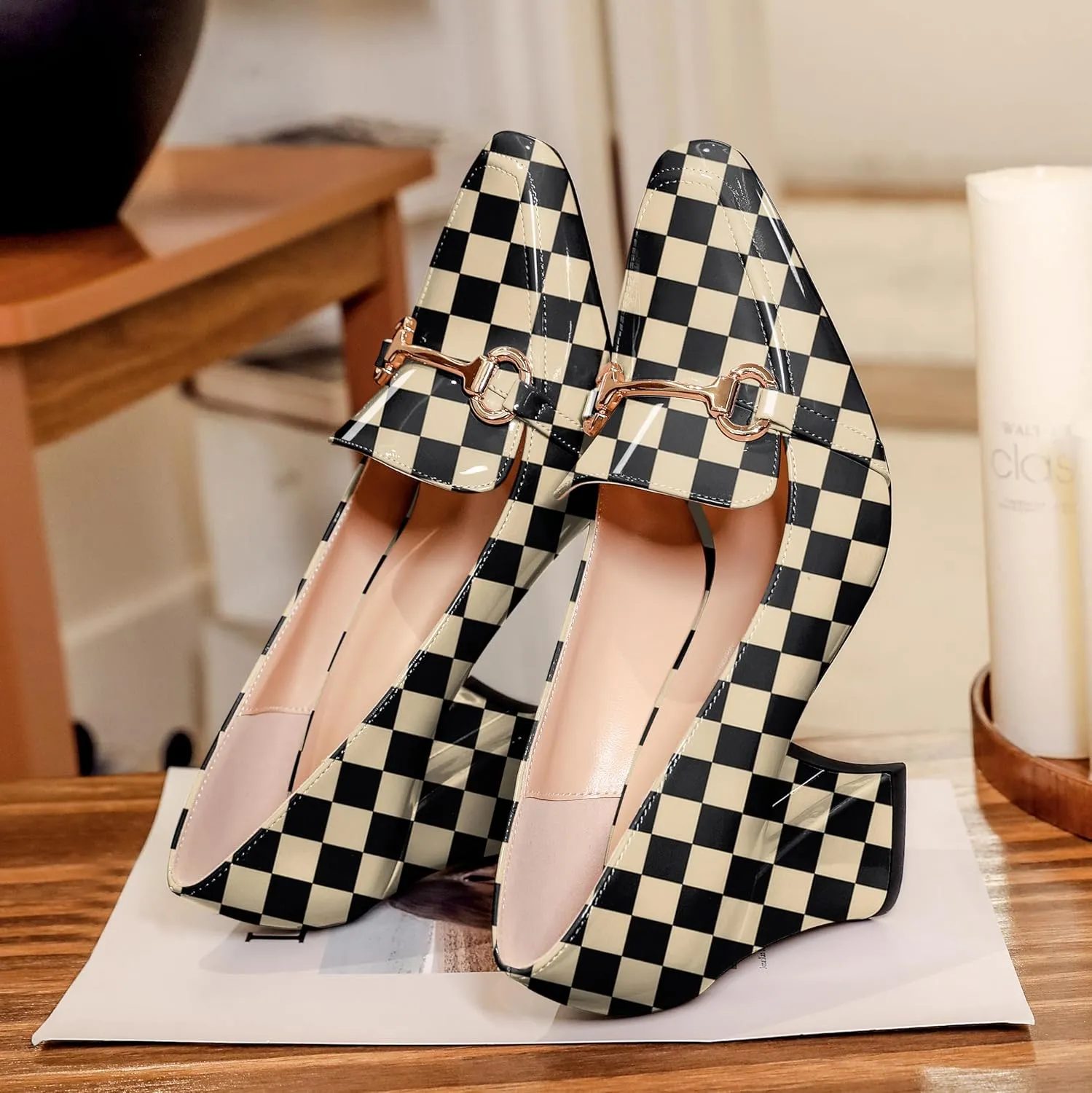 Esvowido Chunky Heels for Women Slip on Pumps Closed Toe Loafer Comfortable Shoes for Business
