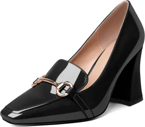 Esvowido Chunky Heels for Women Slip on Pumps Closed Toe Loafer Comfortable Shoes for Business