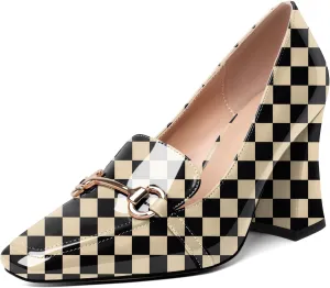 Esvowido Chunky Heels for Women Slip on Pumps Closed Toe Loafer Comfortable Shoes for Business
