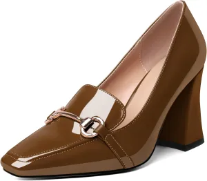 Esvowido Chunky Heels for Women Slip on Pumps Closed Toe Loafer Comfortable Shoes for Business