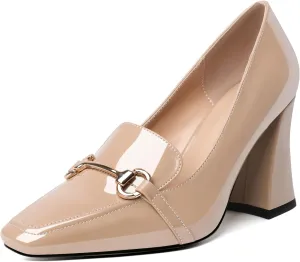 Esvowido Chunky Heels for Women Slip on Pumps Closed Toe Loafer Comfortable Shoes for Business