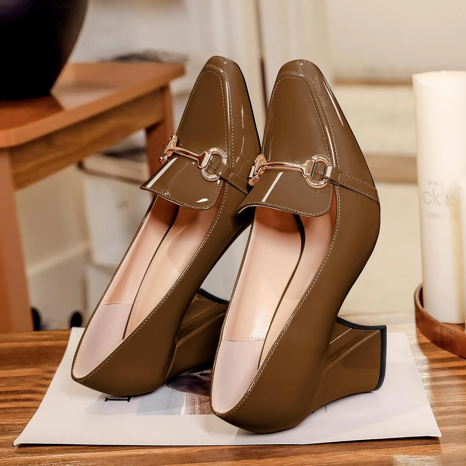 Esvowido Chunky Heels for Women Slip on Pumps Closed Toe Loafer Comfortable Shoes for Business