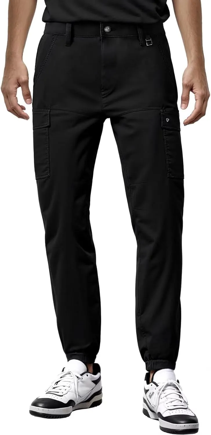 ETHANOL Men’s Stretch Lightweight Techwear 6-Pocket Cargo Pants with Heat-Seal Zipper for Workout and Workwear