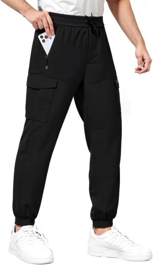 ETHANOL Men’s Stretch Lightweight Techwear 6-Pocket Cargo Pants with Heat-Seal Zipper for Workout and Workwear