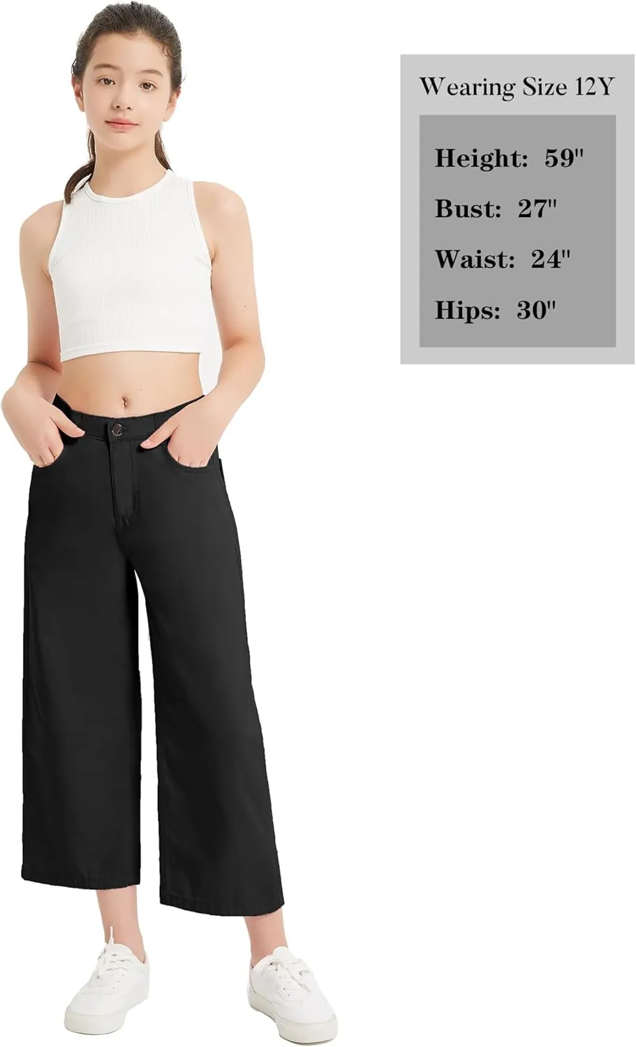 EXARUS Girls Jeans Wide Leg Cute Baggy Teen Denim Pants Mid Rise Elastic Band with Pockets Casual