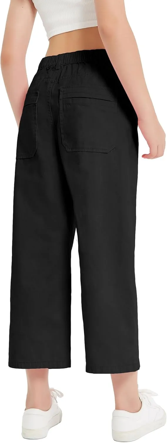 EXARUS Girls Jeans Wide Leg Cute Baggy Teen Denim Pants Mid Rise Elastic Band with Pockets Casual