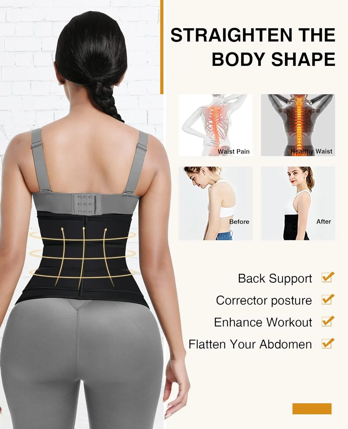 FeelinGirl Neoprene Waist Trainer for Women 3 Straps Tummy Control Workout Corset Cincher Long Torso Trimmer Sauna Belt
