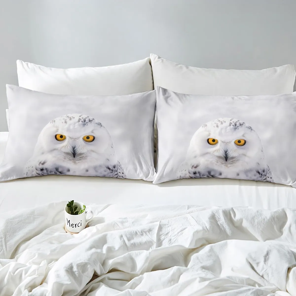 Feelyou Bald Eagle Fitted Sheet Owl Bedding Set 3D Bird Animal Bed Sheet Set for Boys Girls Children Teens Bedroom Decor Snowy Owl Decor Bed Cover No Flat Sheet Twin Size with 1 Pillow Case