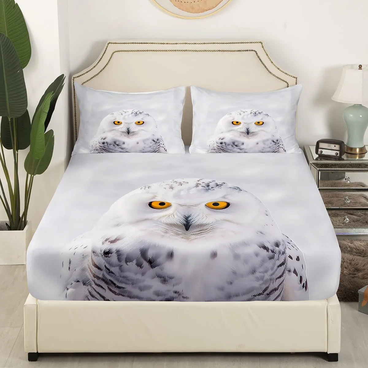 Feelyou Bald Eagle Fitted Sheet Owl Bedding Set 3D Bird Animal Bed Sheet Set for Boys Girls Children Teens Bedroom Decor Snowy Owl Decor Bed Cover No Flat Sheet Twin Size with 1 Pillow Case