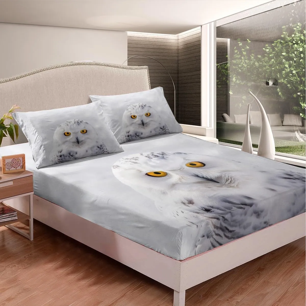 Feelyou Bald Eagle Fitted Sheet Owl Bedding Set 3D Bird Animal Bed Sheet Set for Boys Girls Children Teens Bedroom Decor Snowy Owl Decor Bed Cover No Flat Sheet Twin Size with 1 Pillow Case