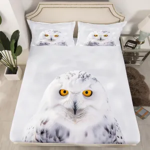 Feelyou Bald Eagle Fitted Sheet Owl Bedding Set 3D Bird Animal Bed Sheet Set for Boys Girls Children Teens Bedroom Decor Snowy Owl Decor Bed Cover No Flat Sheet Twin Size with 1 Pillow Case