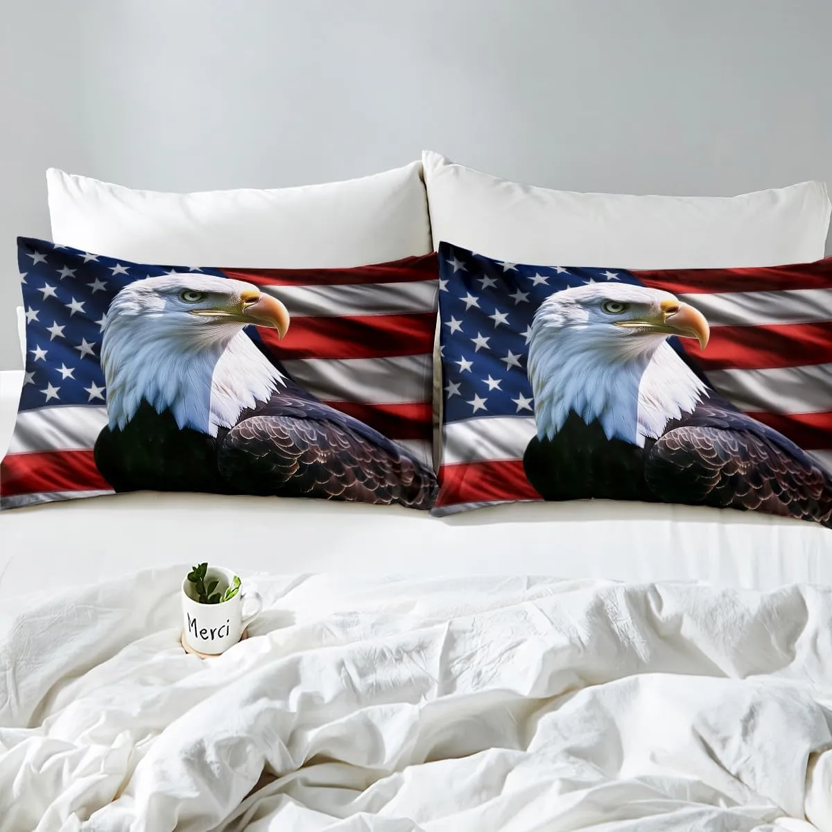 Feelyou Eagle Fitted Sheet Twin Size American Flag Bedding Set for Boys Girls Teens 3D Animal Printed Bed Sheet Set Bird Decor Bed Cover Dark Blue Bed Set