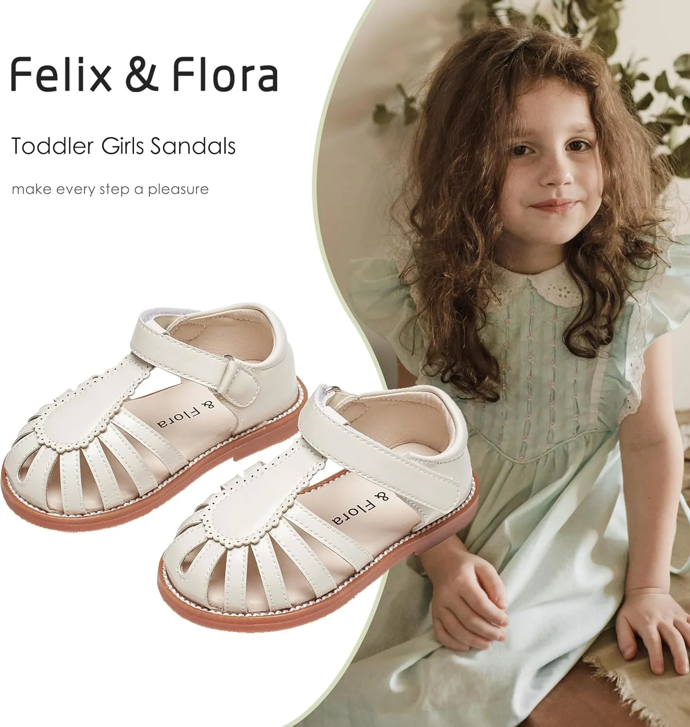 Felix & Flora Toddler Girls Sandals Flower Girl Shoes Soft Rubber Princess Summer Flat Shoes