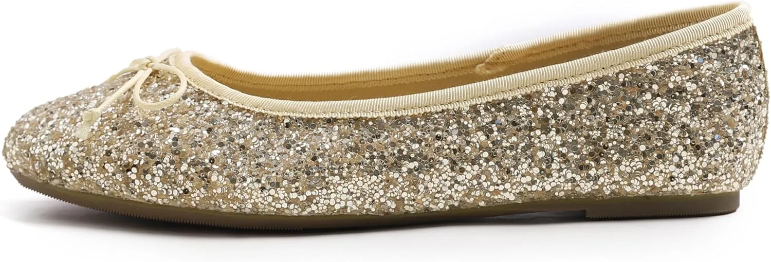 FEVERSOLE Women's Bling Soft Cushioned Comfort Flats Sparkle Party Ballets