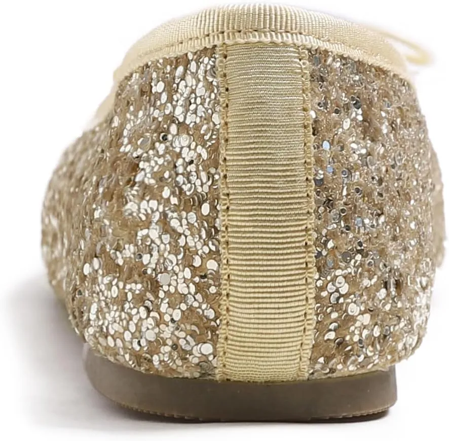 FEVERSOLE Women's Bling Soft Cushioned Comfort Flats Sparkle Party Ballets