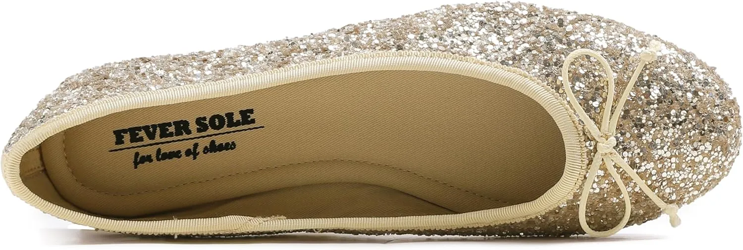 FEVERSOLE Women's Bling Soft Cushioned Comfort Flats Sparkle Party Ballets