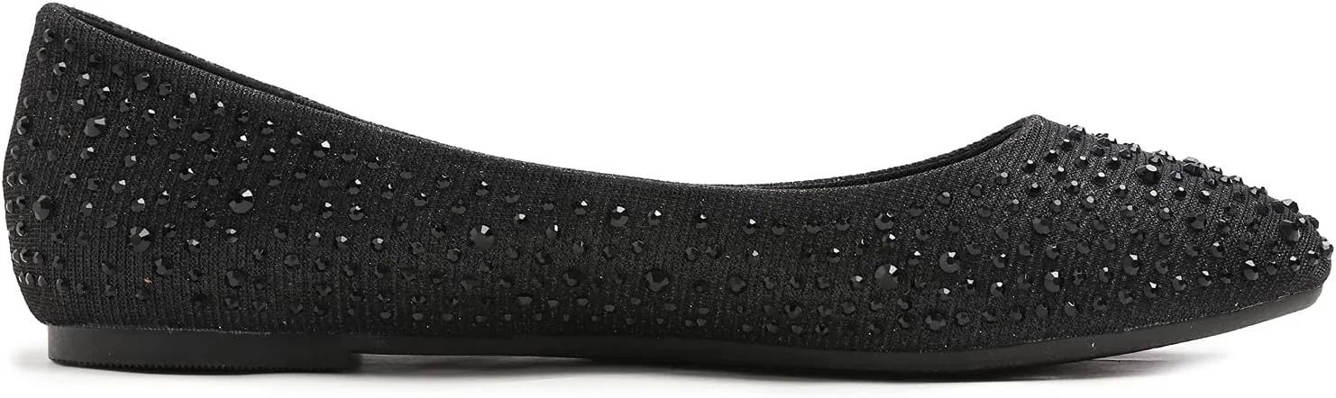 FEVERSOLE Women's Rhinestone Flat Shoes Sparkly Embellished Party Wedding Dress Ballets