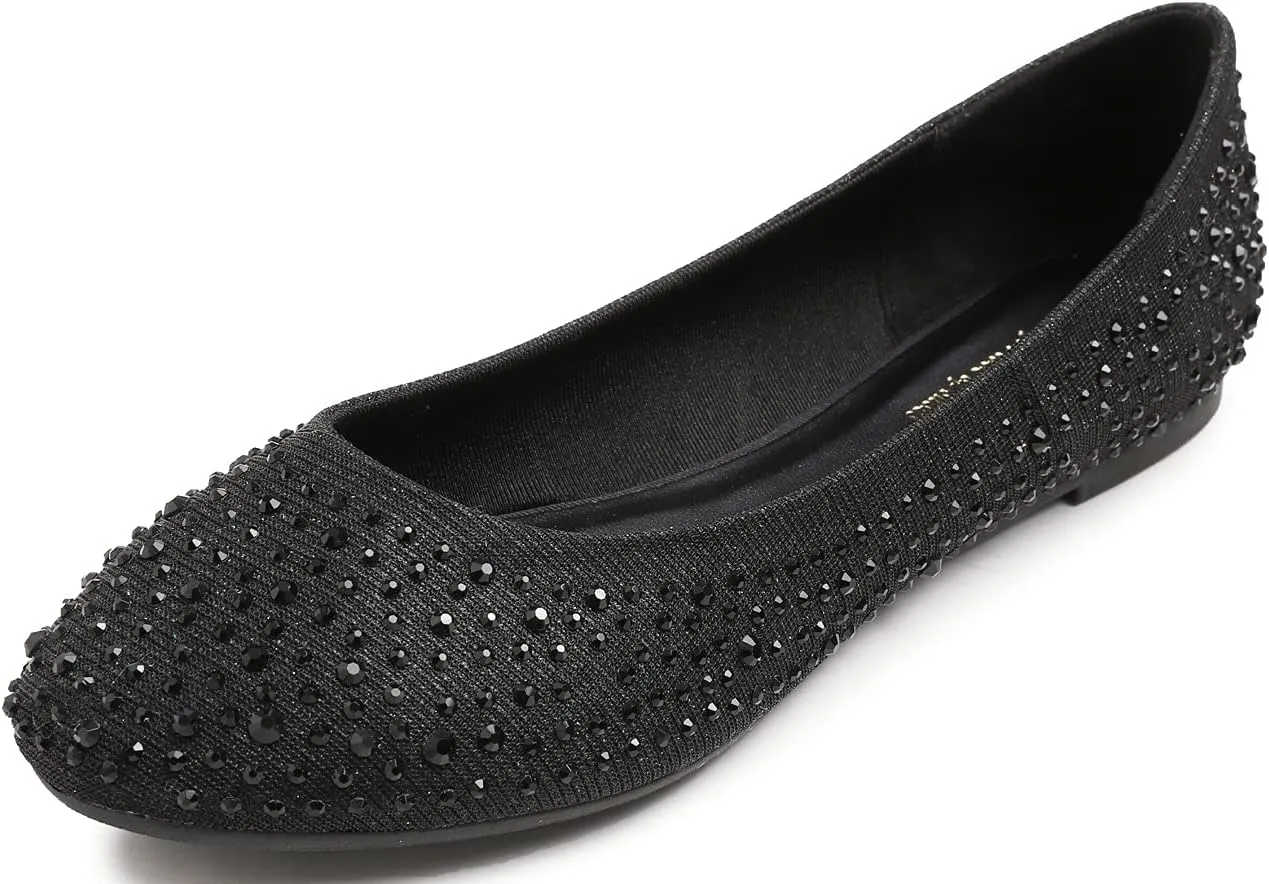 FEVERSOLE Women's Rhinestone Flat Shoes Sparkly Embellished Party Wedding Dress Ballets