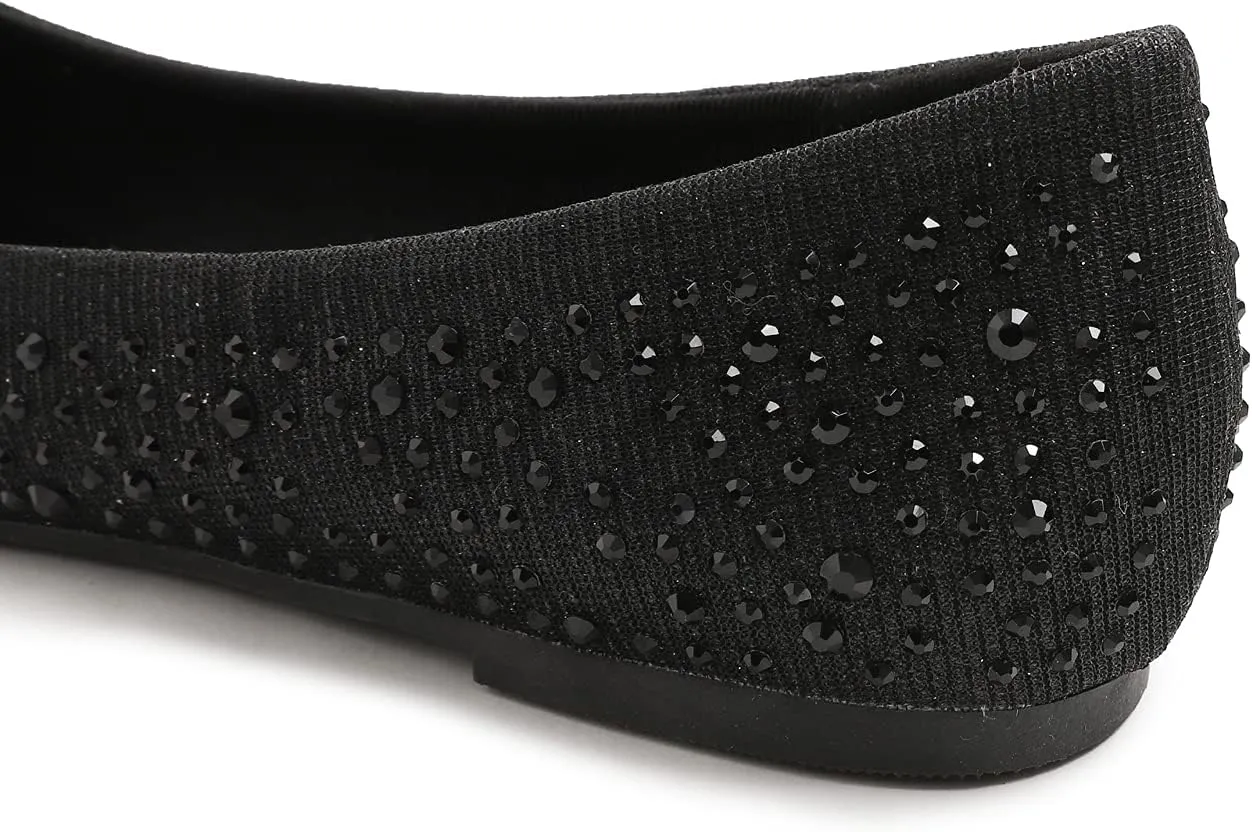 FEVERSOLE Women's Rhinestone Flat Shoes Sparkly Embellished Party Wedding Dress Ballets