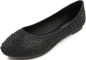 FEVERSOLE Women's Rhinestone Flat Shoes Sparkly Embellished Party Wedding Dress Ballets