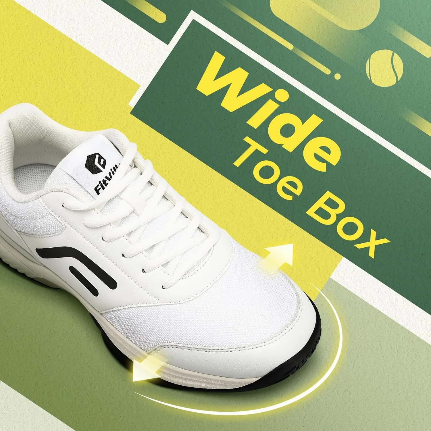 FitVille Wide & Extra Wide Pickleball Shoes Men Tennis Racquetball Squash Shoes for Men All Court with Arch Support-Tennis V3
