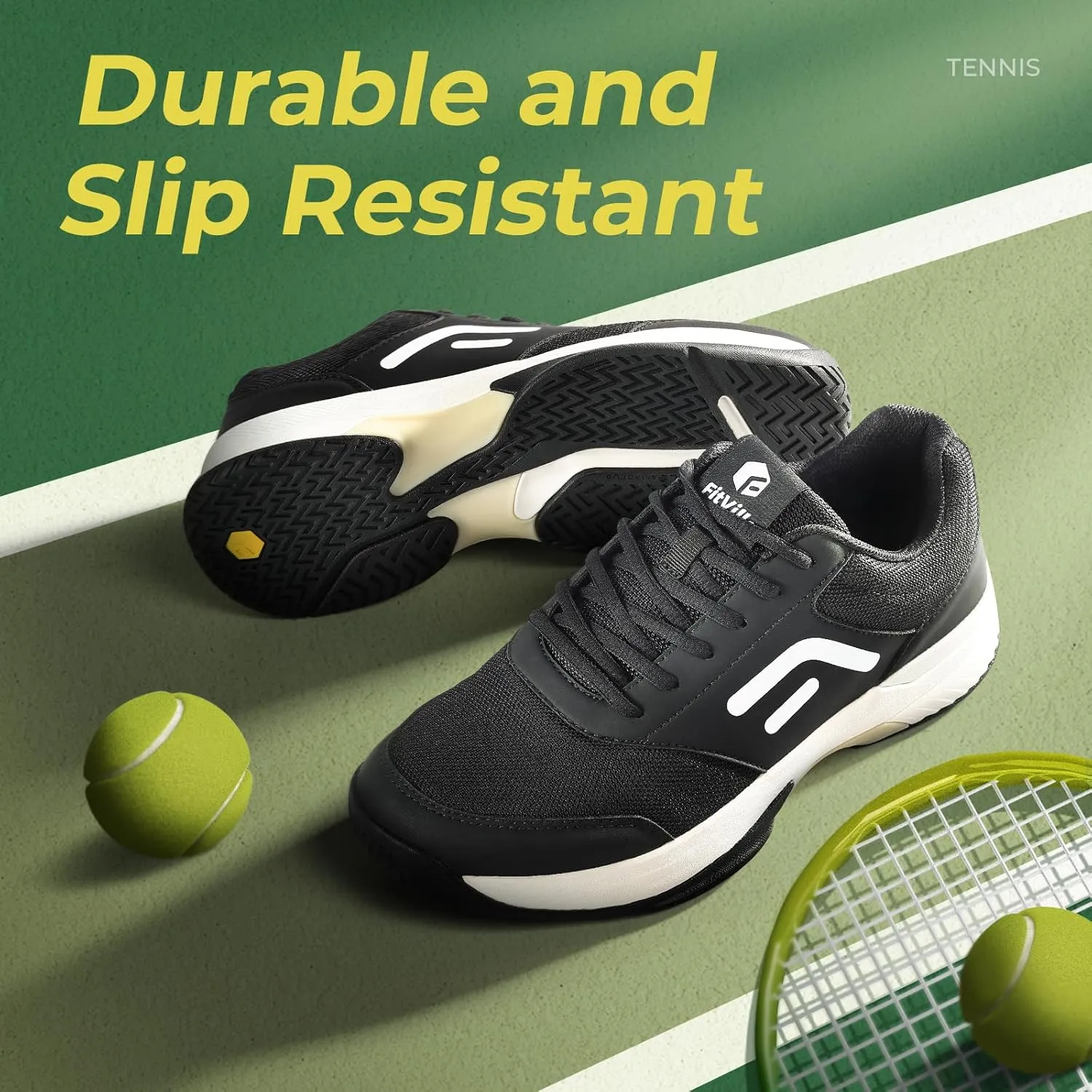 FitVille Wide & Extra Wide Pickleball Shoes Men Tennis Racquetball Squash Shoes for Men All Court with Arch Support-Tennis V3