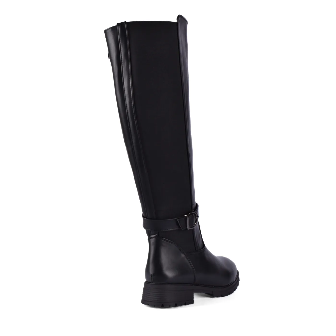 Flat Leather Elastic Boots With Buckle