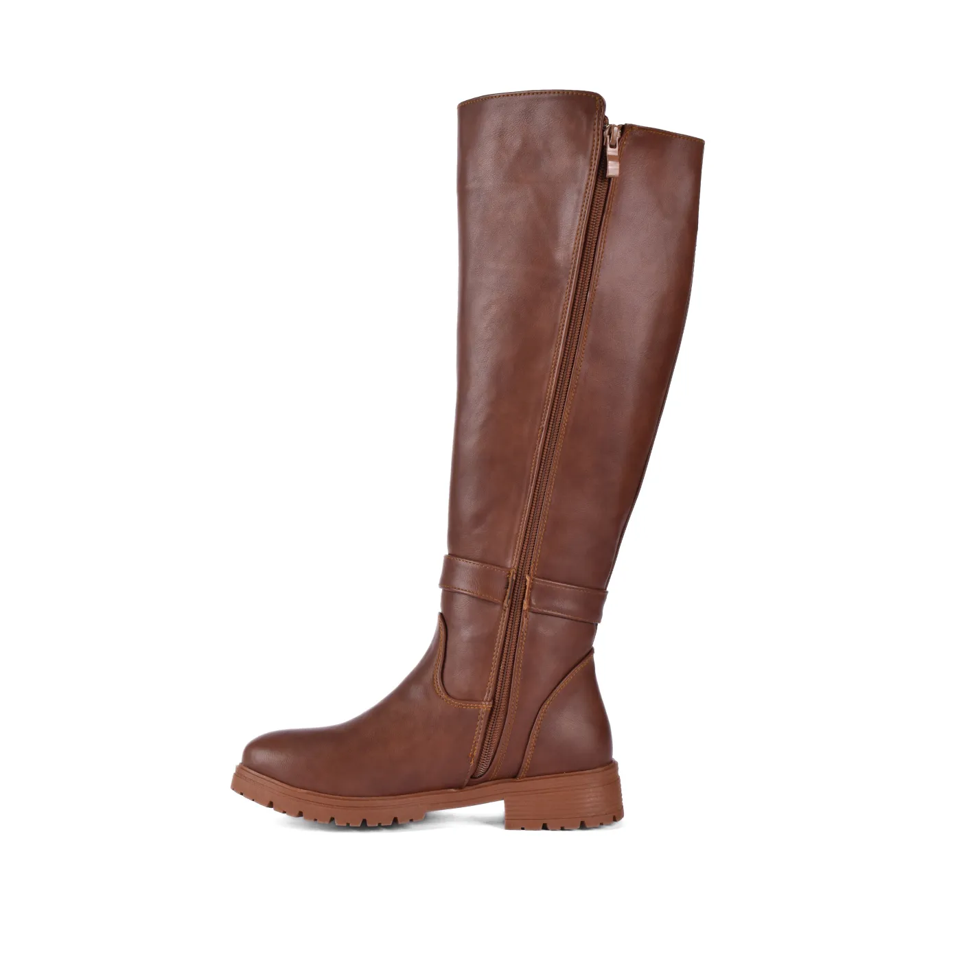 Flat Leather Elastic Boots With Buckle