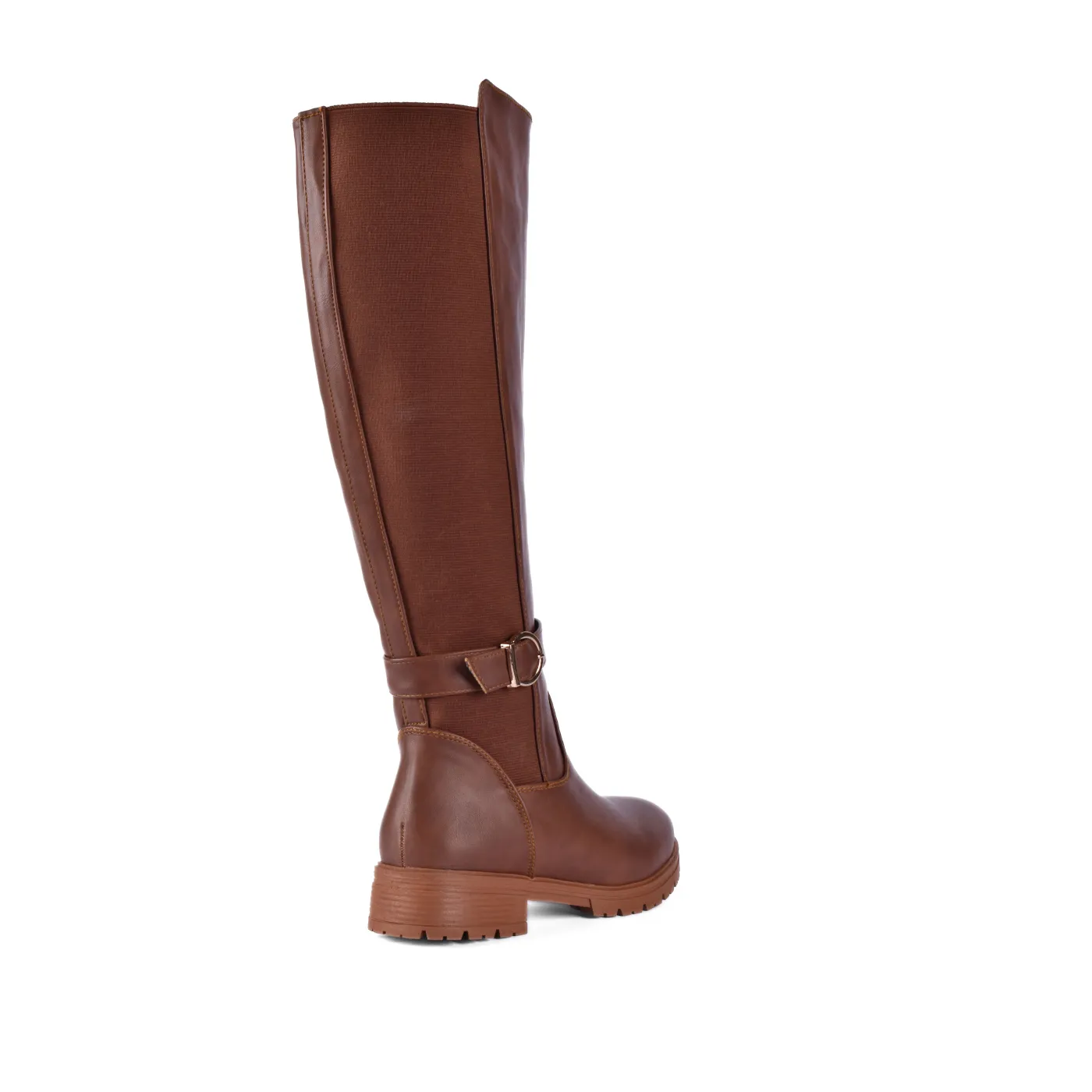 Flat Leather Elastic Boots With Buckle