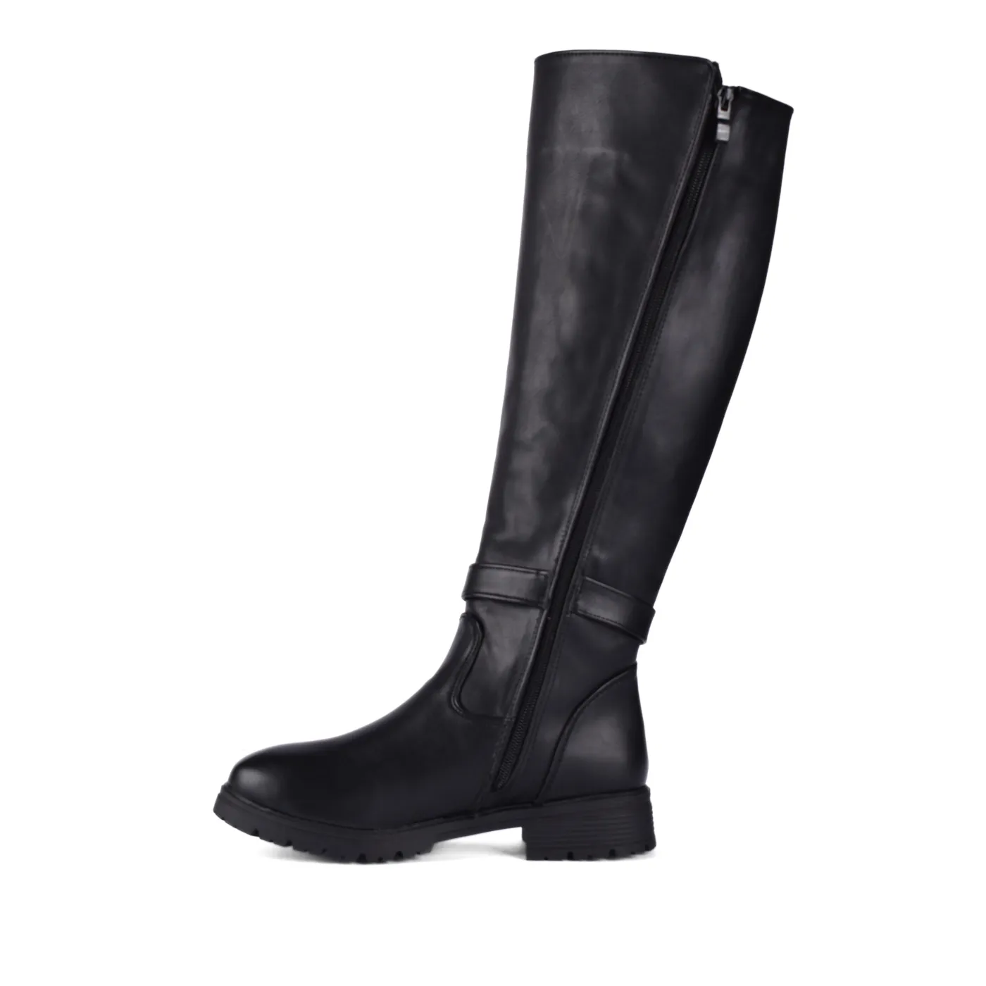 Flat Leather Elastic Boots With Buckle