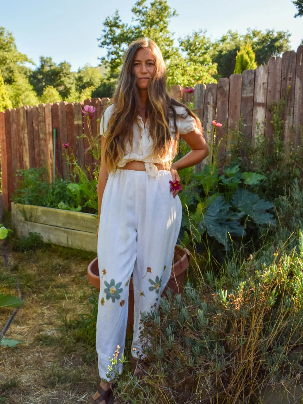 Flower Hammered Elastic Pants